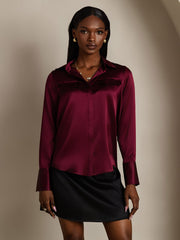 Clearance - Women's 19Momme Silk Long Sleeve Lapel Collar Military Shirt