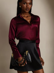 Clearance - Women's 19Momme Silk Long Sleeve Lapel Collar Military Shirt