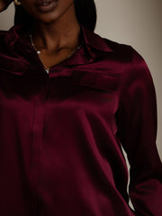 Clearance - Women's 19Momme Silk Long Sleeve Lapel Collar Military Shirt