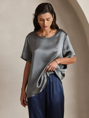 Clearance - Women's Pure Silk Short Sleeve Round Neck T-Shirt