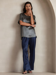 Clearance - Women's Pure Silk Short Sleeve Round Neck T-Shirt