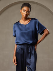 Clearance - Women's Pure Silk Short Sleeve Round Neck T-Shirt