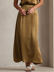 Clearance(US Warehouse) - 19Momme Silk A Line Maxi Skirt with Zipper Design