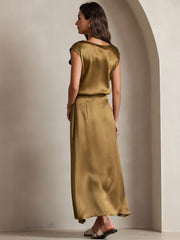 Clearance(US Warehouse) - 19Momme Silk A Line Maxi Skirt with Zipper Design