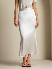 Clearance(US Warehouse) - 19Momme Silk A Line Maxi Skirt with Zipper Design