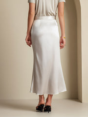 Clearance(US Warehouse) - 19Momme Silk A Line Maxi Skirt with Zipper Design