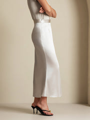 Clearance(US Warehouse) - 19Momme Silk A Line Maxi Skirt with Zipper Design