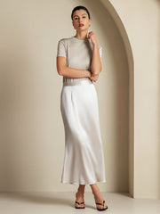 Clearance(US Warehouse) - 19Momme Silk A Line Maxi Skirt with Zipper Design