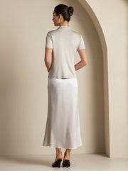 Clearance(US Warehouse) - 19Momme Silk A Line Maxi Skirt with Zipper Design