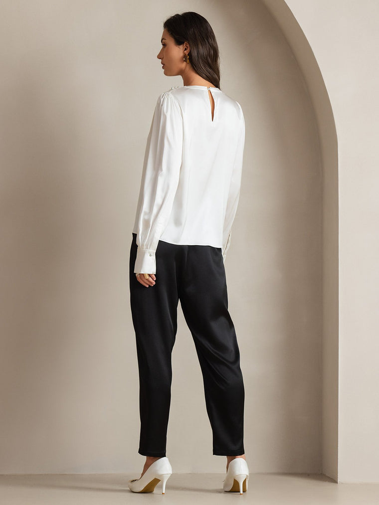 Clearance(US Warehouse) - 19Momme Silk Long Sleeve Boat Neck Blouse