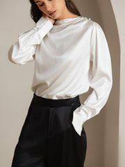 Clearance(US Warehouse) - 19Momme Silk Long Sleeve Boat Neck Blouse