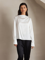 Clearance(US Warehouse) - 19Momme Silk Long Sleeve Boat Neck Blouse