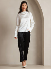 Clearance(US Warehouse) - 19Momme Silk Long Sleeve Boat Neck Blouse