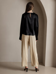 Clearance(US Warehouse) - 19Momme Silk Long Sleeve Boat Neck Blouse