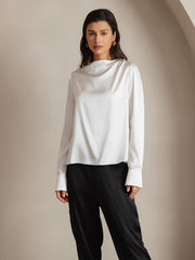 Clearance(US Warehouse) - 19Momme Silk Long Sleeve Boat Neck Blouse