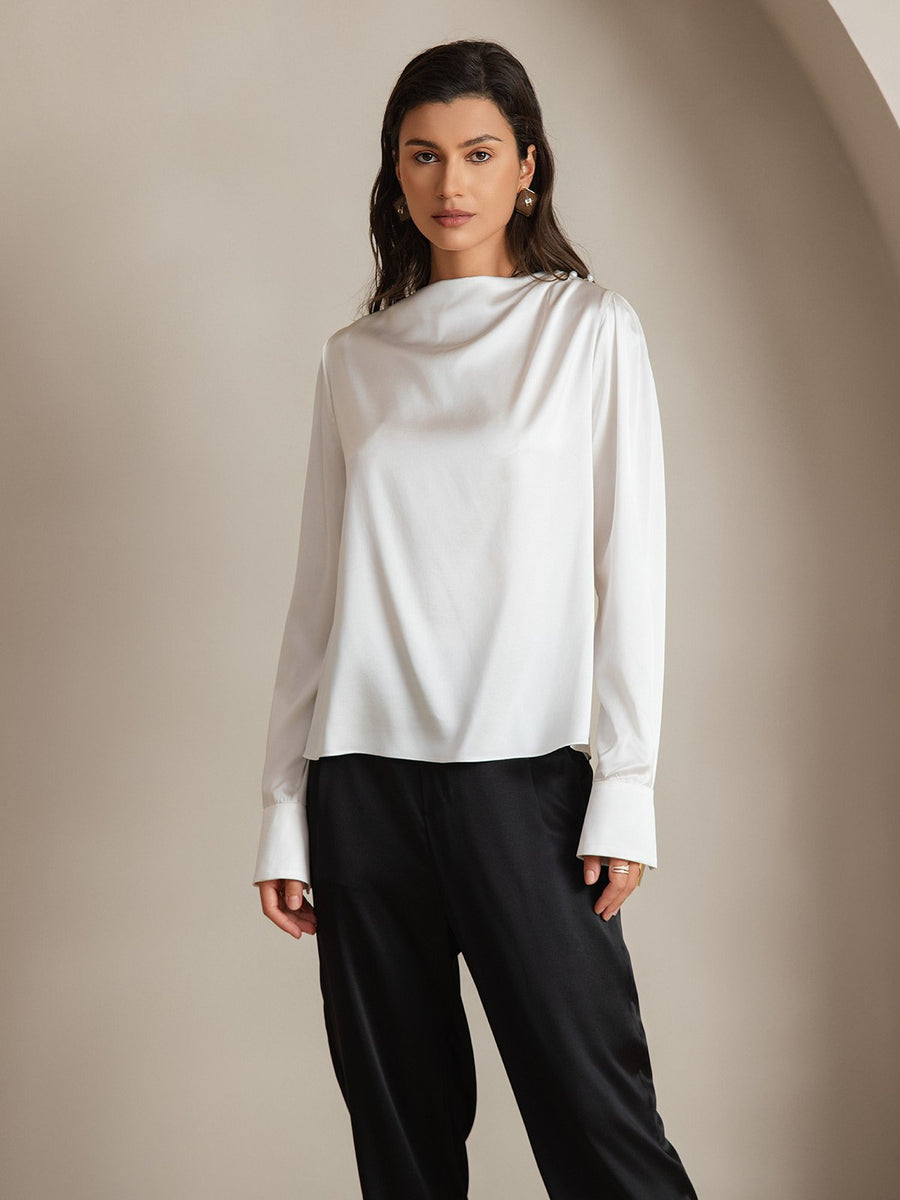 Clearance(US Warehouse) - 19Momme Silk Long Sleeve Boat Neck Blouse
