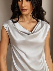 Clearance(US Warehouse) - 19Momme Women's Silk Cap Sleeve Cowl Neck Top