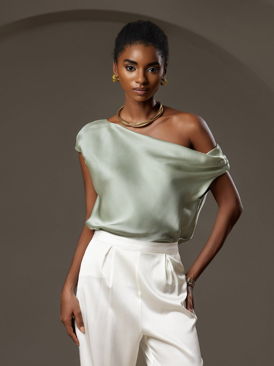 Clearance(US Warehouse) - Silk Chic One-Shoulder Top