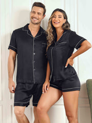 Couple 100% Mulberry Silk Short Pajama Sets Total 4Pcs