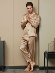 Men's Pure Silk Long Sleeve Notch Collar Pajamas Set