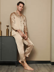 Men's Pure Silk Long Sleeve Notch Collar Pajamas Set