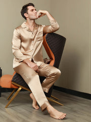 Men's Pure Silk Long Sleeve Notch Collar Pajamas Set