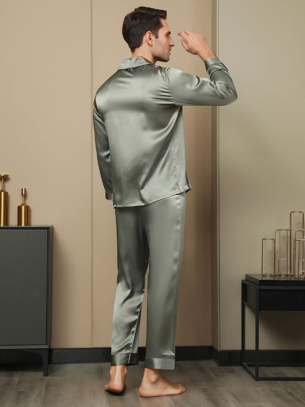 Men's Pure Silk Long Sleeve Notch Collar Pajamas Set