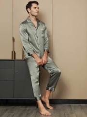 Men's Pure Silk Long Sleeve Notch Collar Pajamas Set