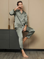 Men's Pure Silk Long Sleeve Notch Collar Pajamas Set