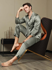 Men's Pure Silk Long Sleeve Notch Collar Pajamas Set