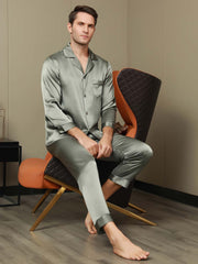 Men's Pure Silk Long Sleeve Notch Collar Pajamas Set