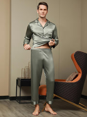 Men's Pure Silk Long Sleeve Notch Collar Pajamas Set