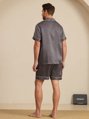Men's Pure Silk Navy Ginkgo Print Short Sleeve Notch Collar Pajamas Set