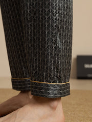 Men's Pure Silk Navy Ginkgo Print Sleep Pants with Elastic Waist