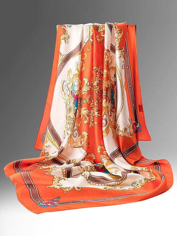 Orange Harmony Silk Square Scarf 110"