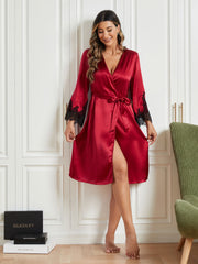Pure Silk 3/4 Sleeve Women's Robe with Lace Design
