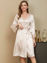Pure Silk 3/4 Sleeve Women's Robe with Lace Design