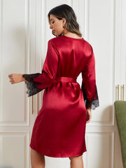 Pure Silk 3/4 Sleeve Women's Robe with Lace Design