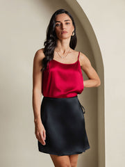 Pure Silk A Line Wrap Mini Skirt with Tie Waist Design