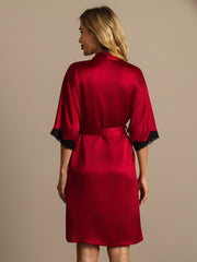 Pure Silk Basic Women's Robe with Lace Design