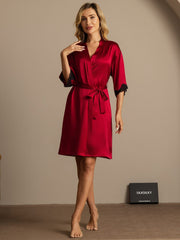 Pure Silk Basic Women's Robe with Lace Design
