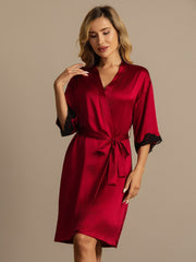 Pure Silk Basic Women's Robe with Lace Design
