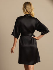 Pure Silk Basic Women's Robe with Lace Design