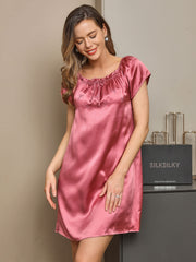 Pure Silk Cap Sleeve Square Neck Short Nightgown