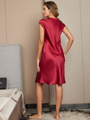 Pure Silk Cap Sleeve V-neck Knee Nightgown
