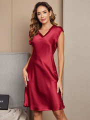 Pure Silk Cap Sleeve V-neck Knee Nightgown