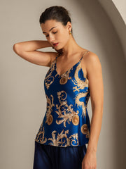 Pure Silk Dragon Print Spaghetti Strap V Neck Camisoles