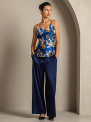 Pure Silk Dragon Print Spaghetti Strap V Neck Camisoles