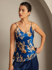 Pure Silk Dragon Print Spaghetti Strap V Neck Camisoles