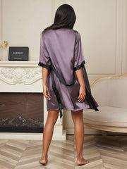 Pure Silk Half Sleeve Short Women's Kimono Wrap Robe